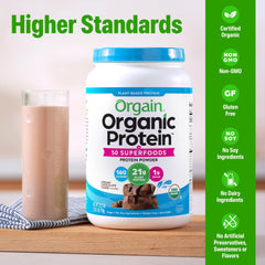 Orgain protein powder scoop dispensing powder for quick breakfast smoothies
