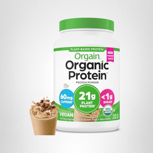 Orgain shaker with iced-coffee protein shake ready to drink.