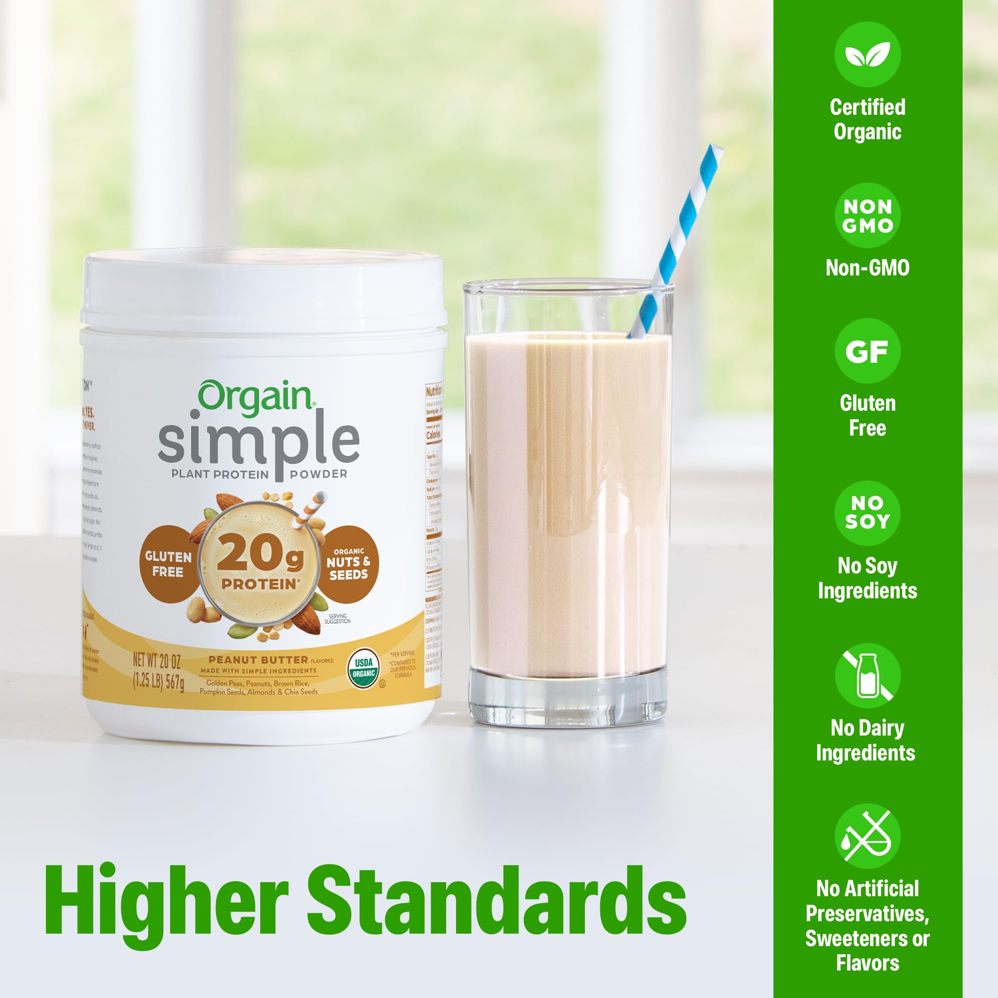 Orgain Simple Protein shake glass reveals a creamy, dairy-free drink