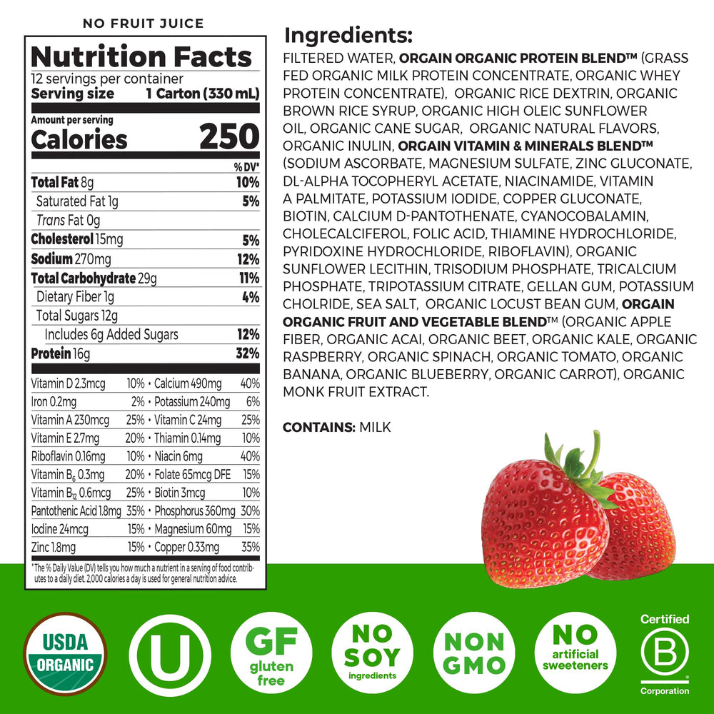 Orgain Strawberries & Cream creamy texture close-up highlights a smooth, satisfying sip