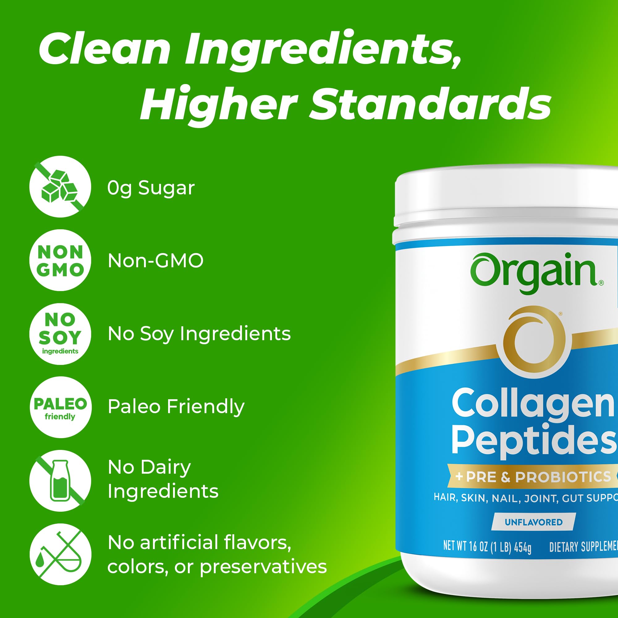 Orgain unflavored collagen powder texture with included scoop
