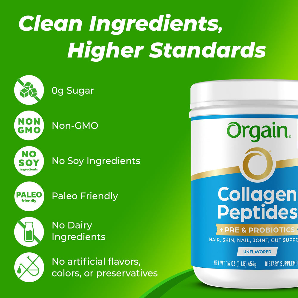Orgain unflavored collagen powder texture with included scoop