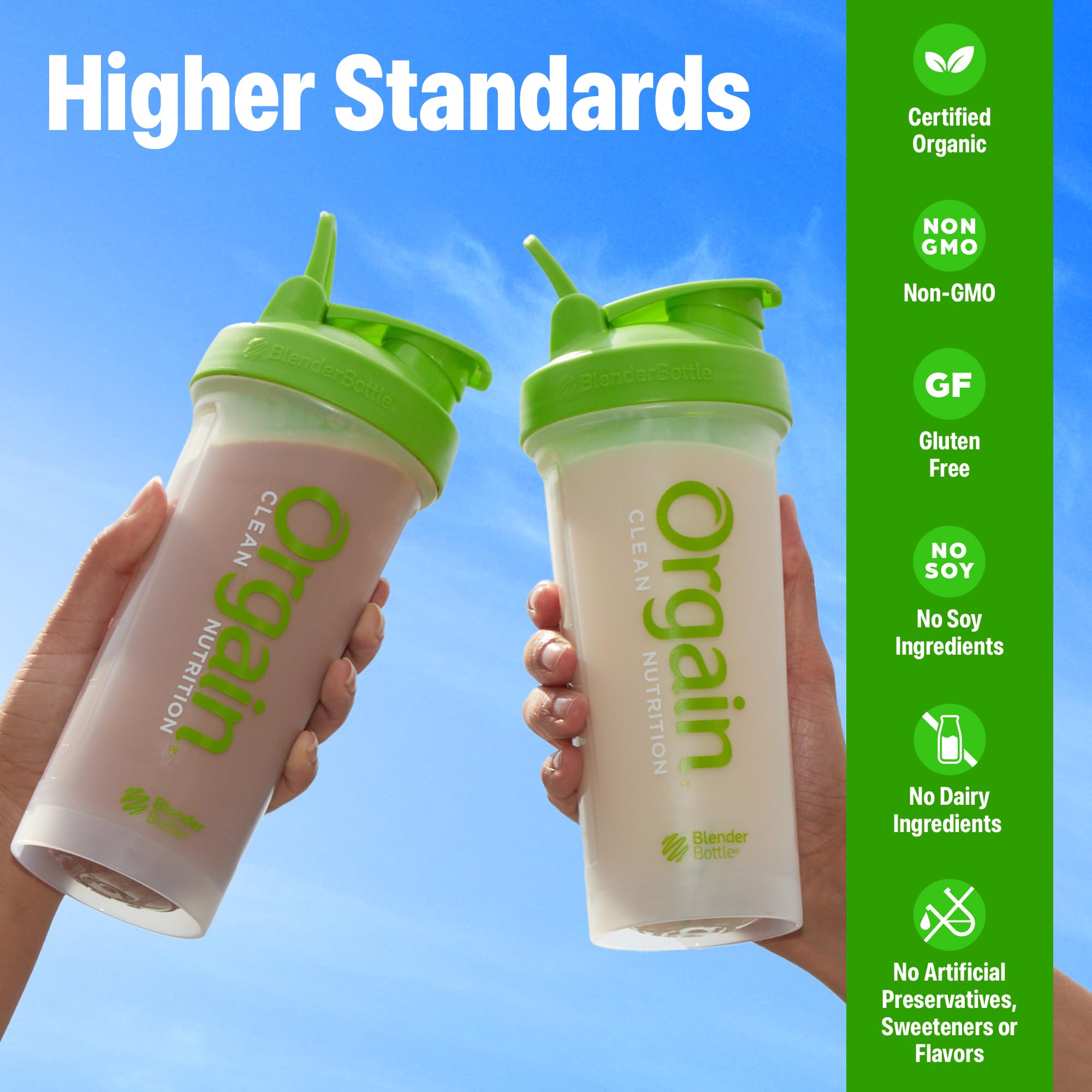 Orgain Vanilla 30g Plant Protein nutrition panel highlighting EAAs and BCAAs for recovery