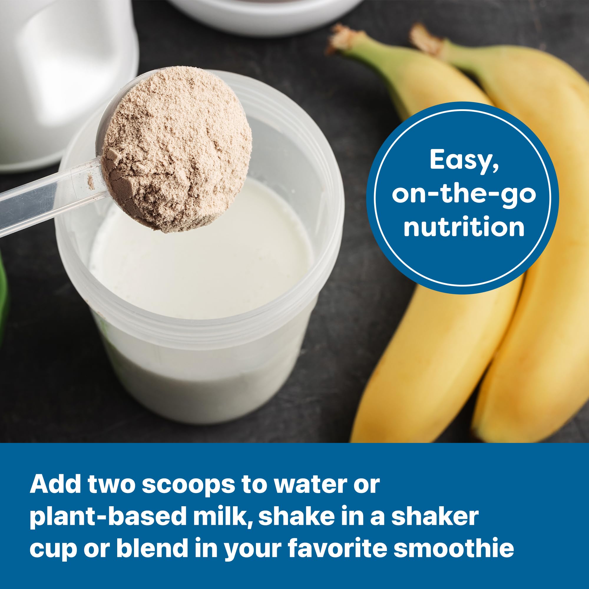 Orgain Vanilla Almond Butter protein powder in a pantry pack on a shelf
