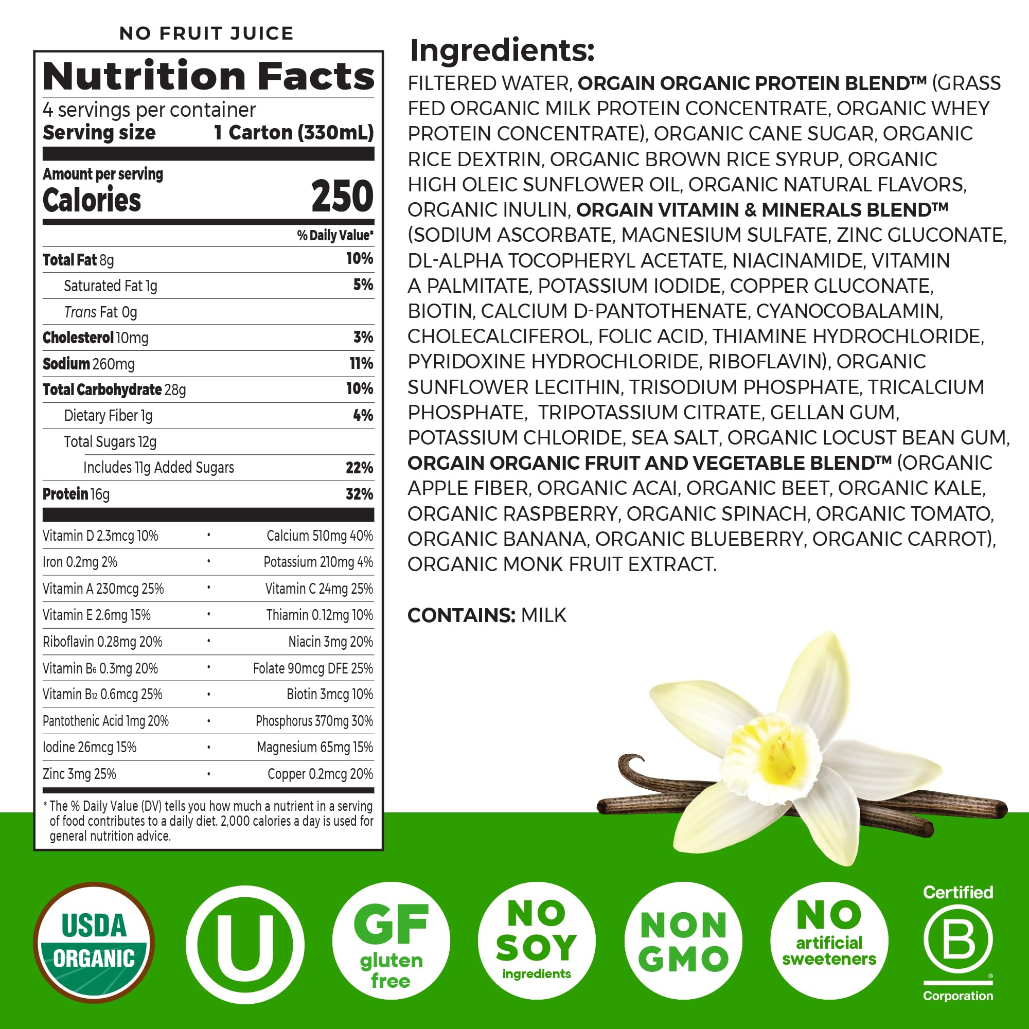 Orgain Vanilla Bean shake pour showing creamy texture for quick meals