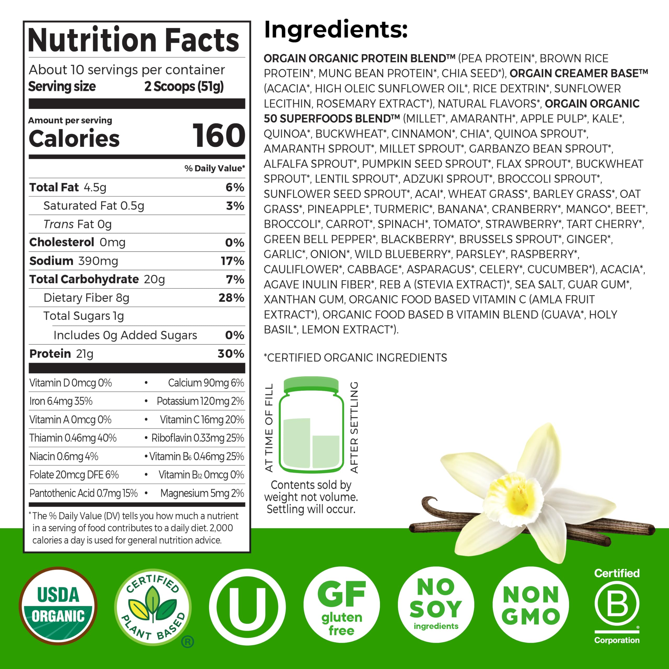 Orgain vanilla bean protein scoop helps with quick, measured shake portions