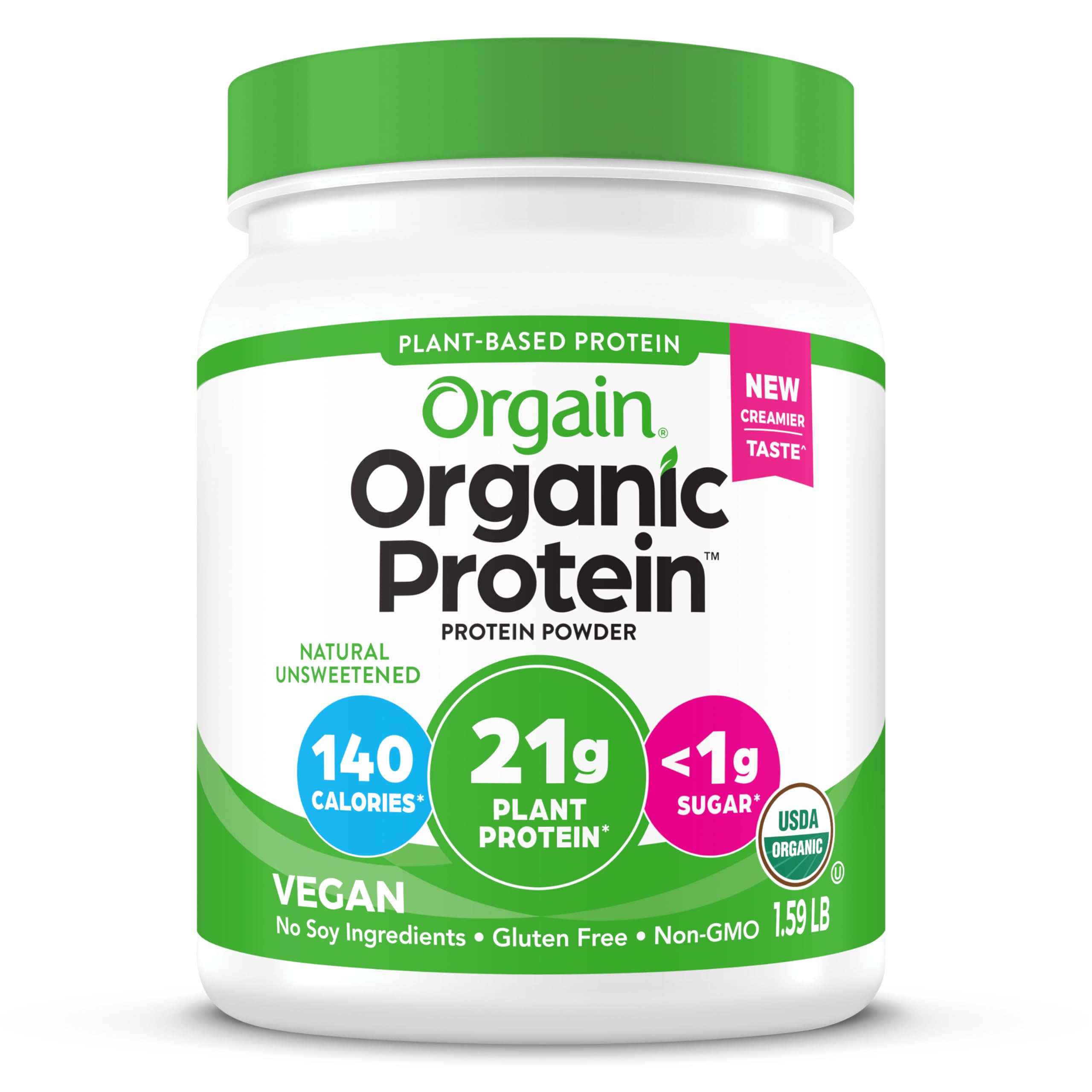 Orgain vegan protein powder natural unsweetened bottle for daily shakes
