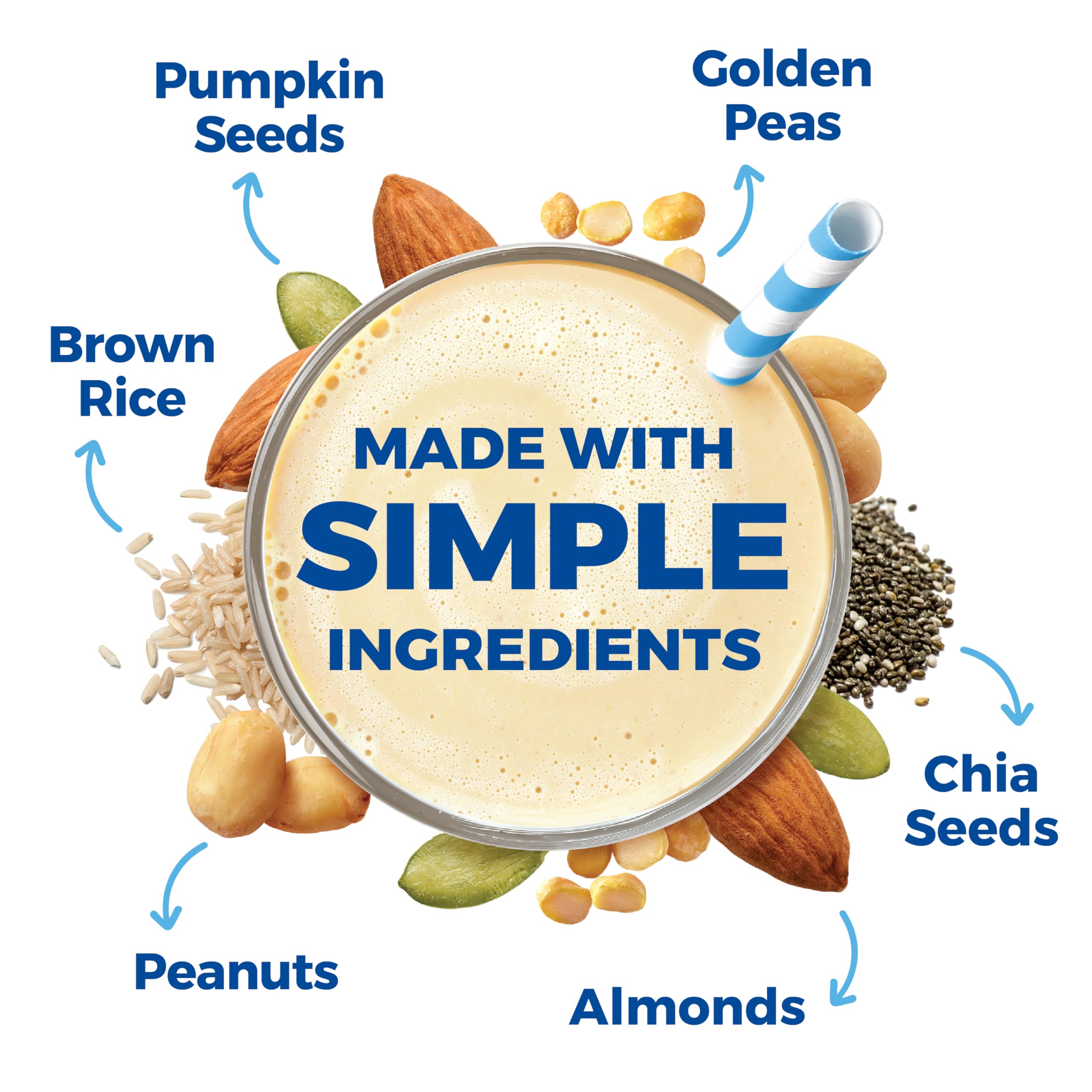 Orgain Vegan Protein Vanilla ingredients close-up featuring almonds, seeds, and coconut sugar.