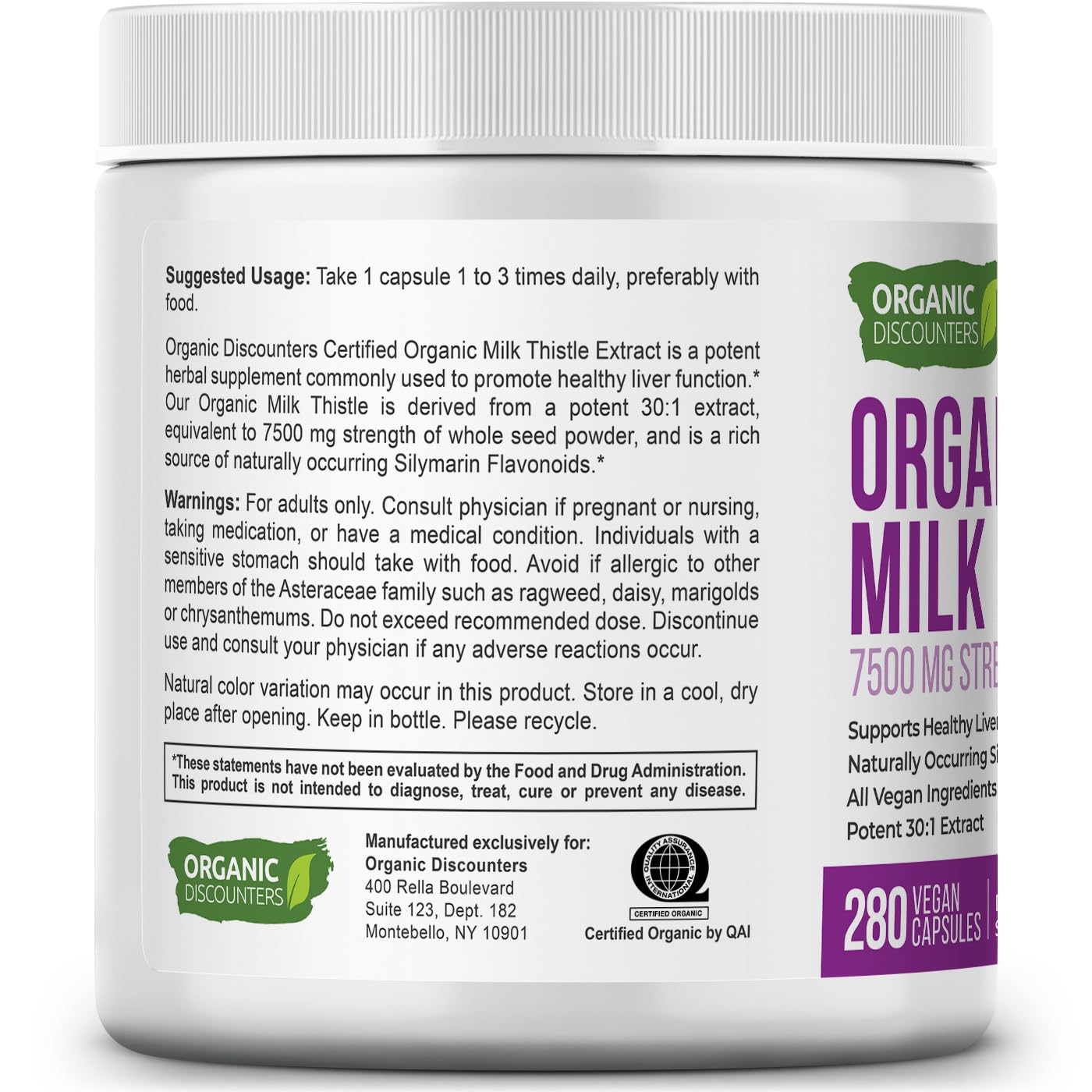 Organic Discounters Milk Thistle 280-capsule bottle for extended supply