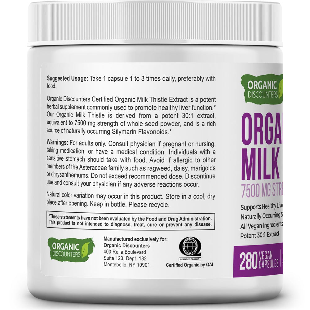 Organic Discounters Milk Thistle 280-capsule bottle for extended supply