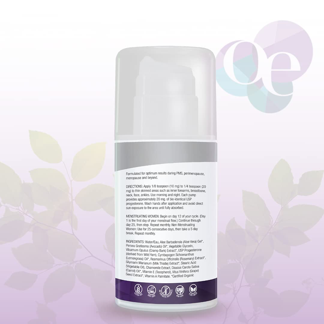 Organic Excellence feminine balance cream jar closeup highlights smooth texture and quick absorption.