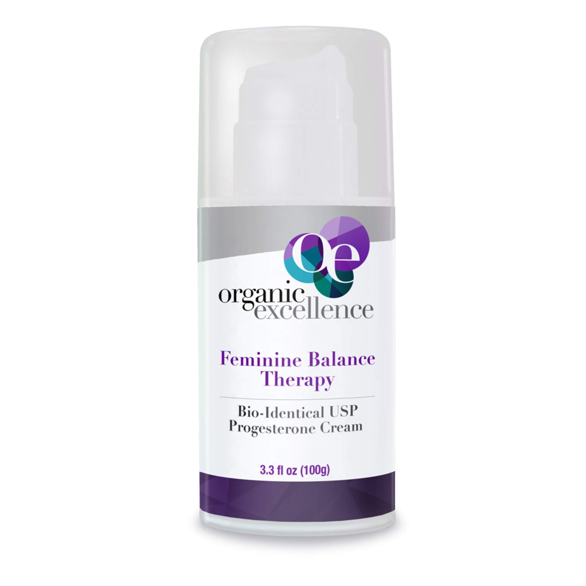 Organic Excellence Feminine Balance cream bottle showcasing wild yam formula for daily self-care.