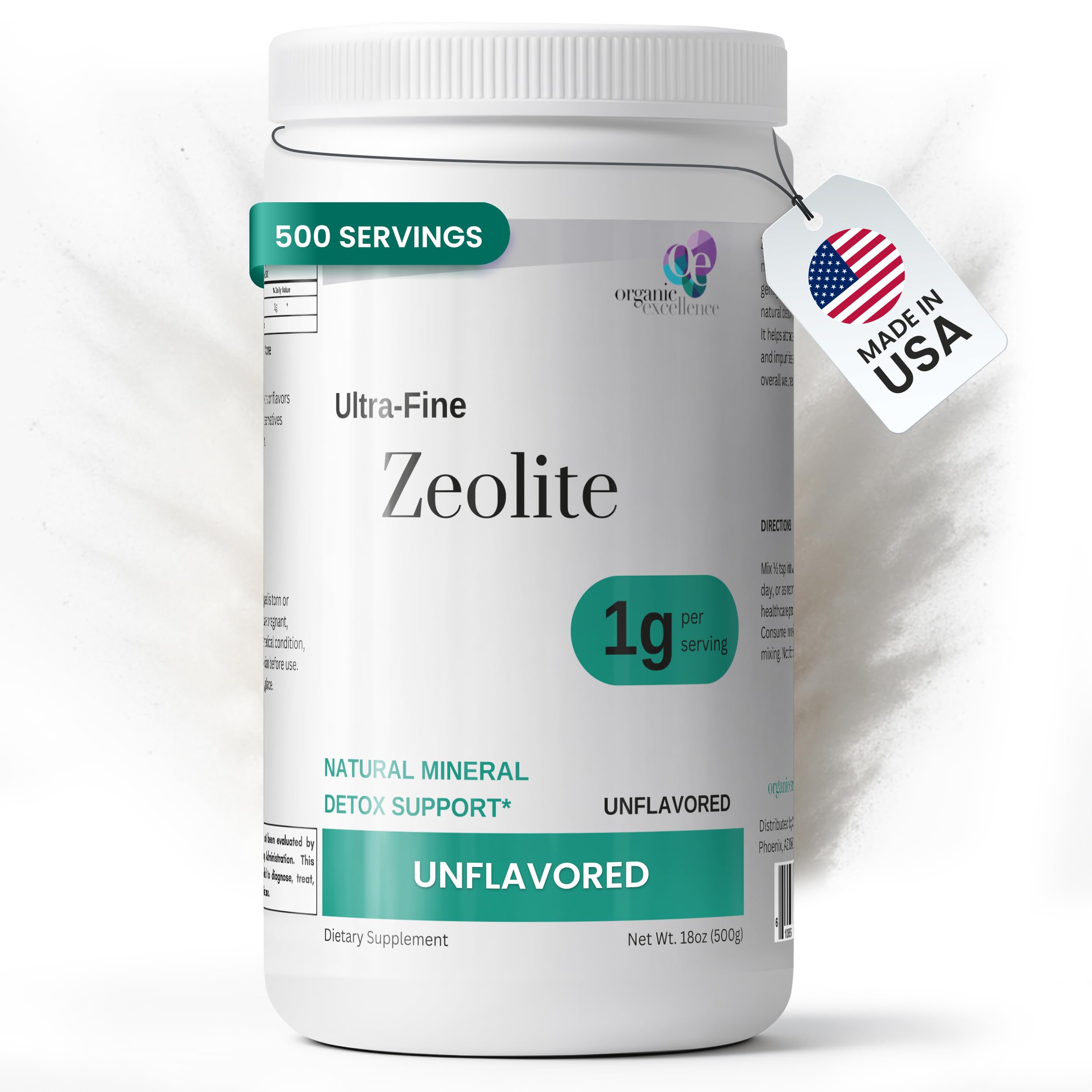 Organic Excellence Zeolite Clinoptilolite Powder bottle shows a pure mineral supplement for daily balance.