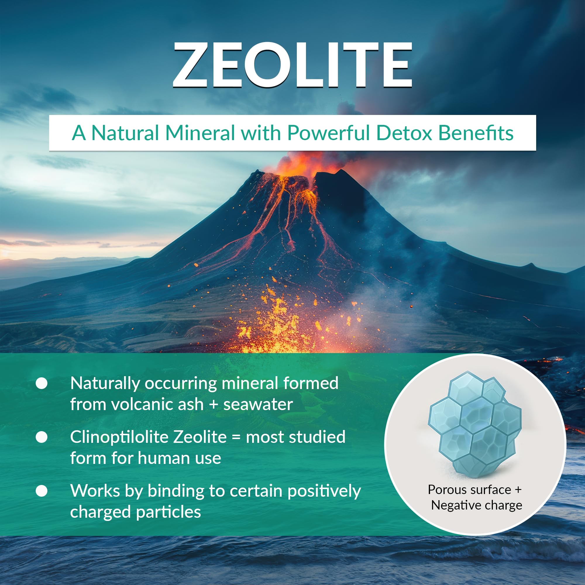 Organic Excellence Zeolite Clinoptilolite Powder with dispensing scoop ready for easy daily mixing.