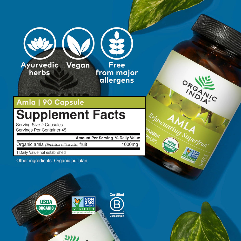 Hand dispensing Organic India Amalaki capsules for daily use