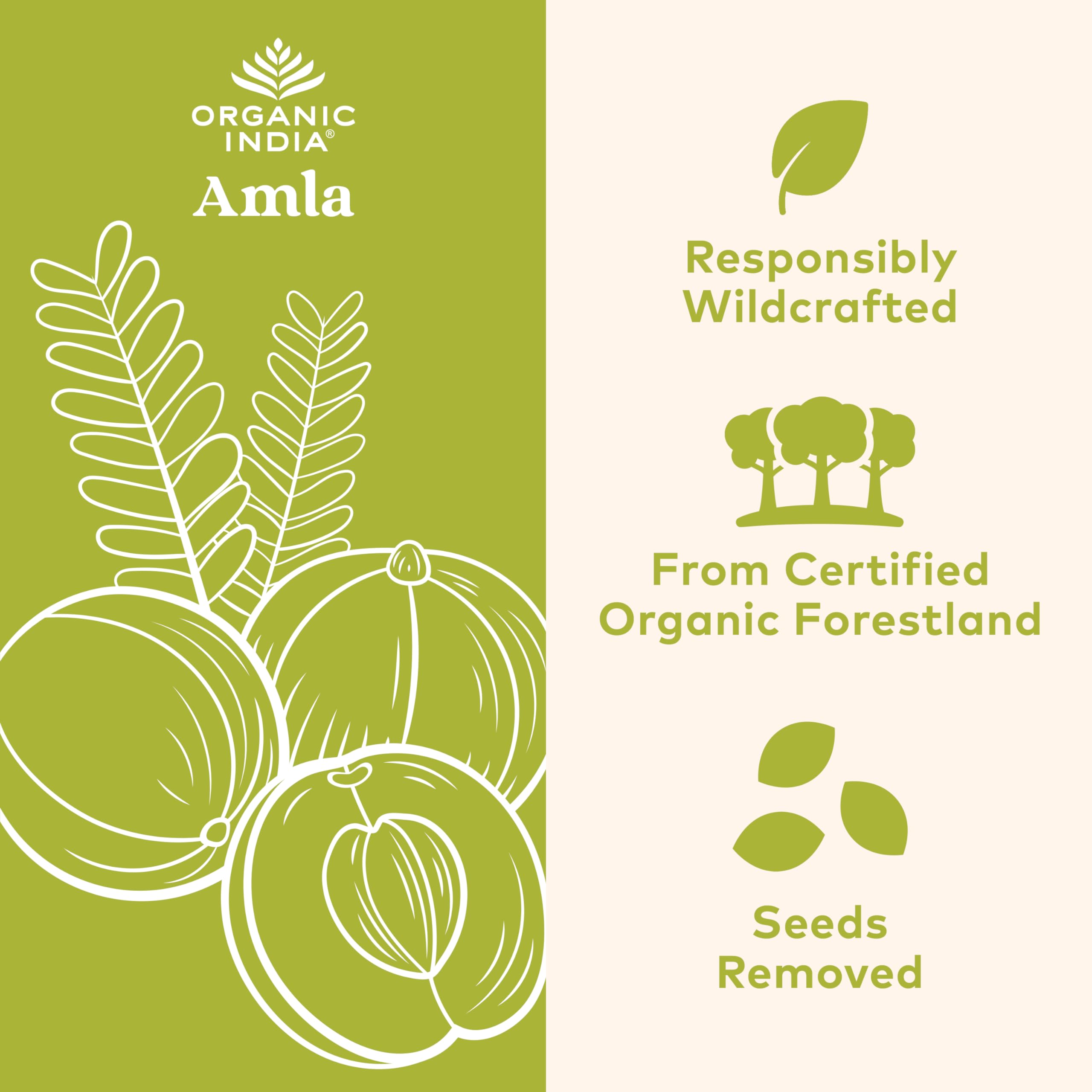 Close-up of Organic India Amalaki label with USDA Organic and Non-GMO notes