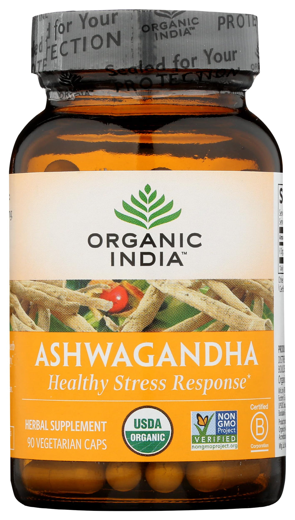 Organic India Ashwagandha capsules daily-use scene, promotes focus and calm.