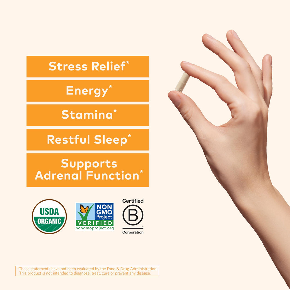 Organic India Ashwagandha capsules pour, convenient daily supplement for routine.
