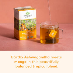 Ashwagandha roots and Tulsi leaves in the herbal blend.