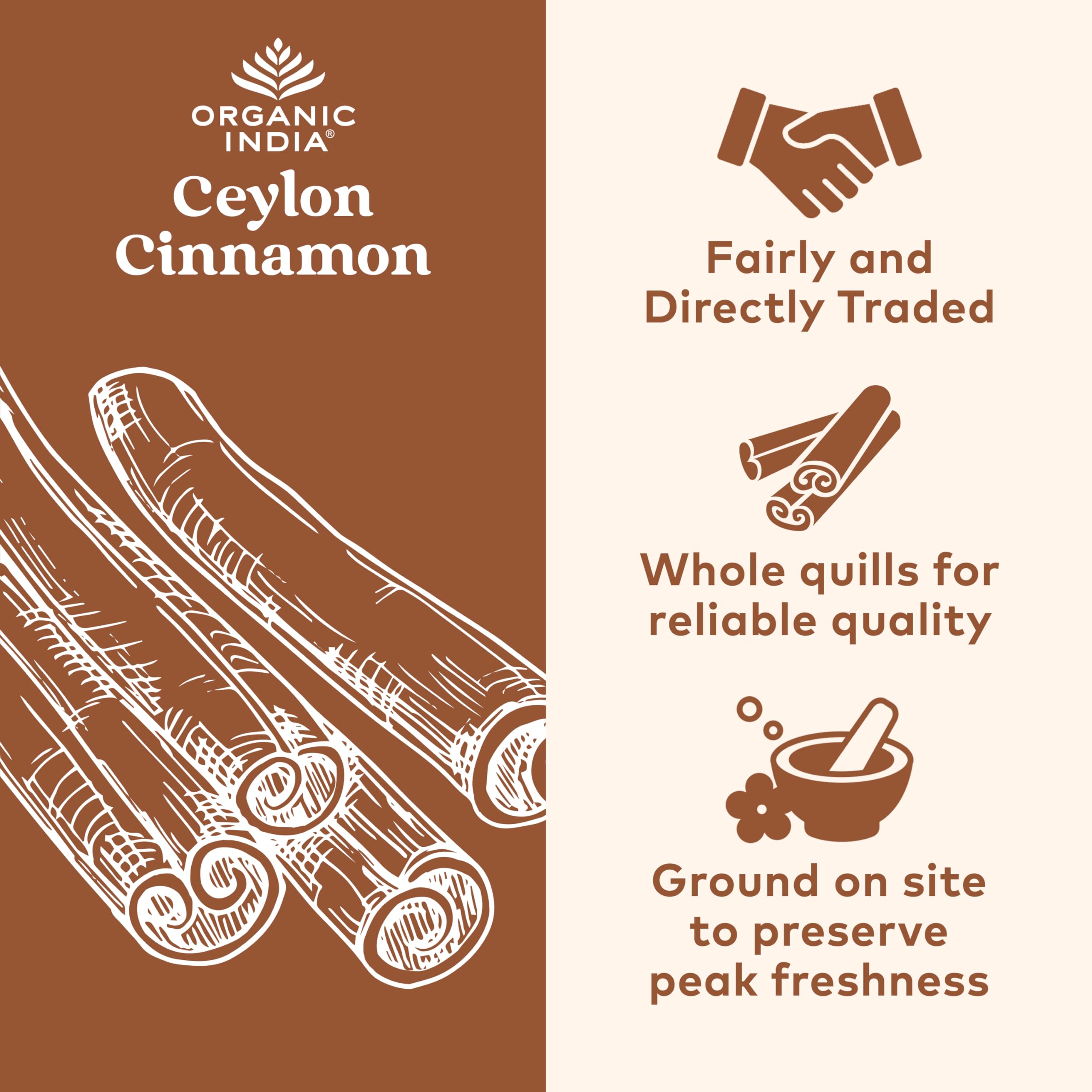 ORGANIC INDIA Ceylon Cinnamon capsules in palm for a quick daily supplement