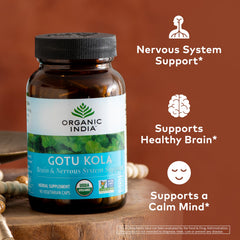 ORGANIC INDIA Gotu Kola label close-up with organic certification.