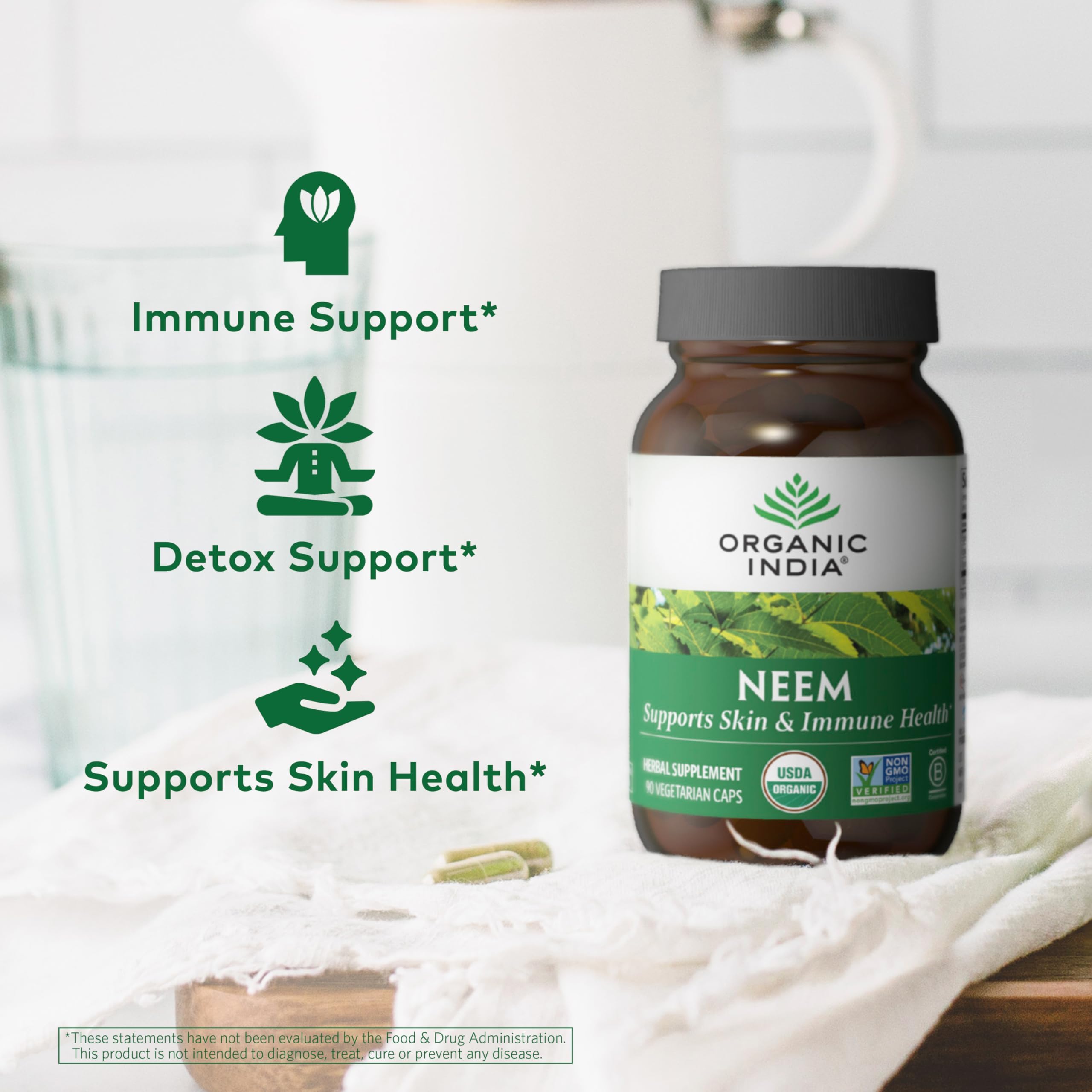 Organic India Neem Leaf Capsules daily use scene for easy incorporation