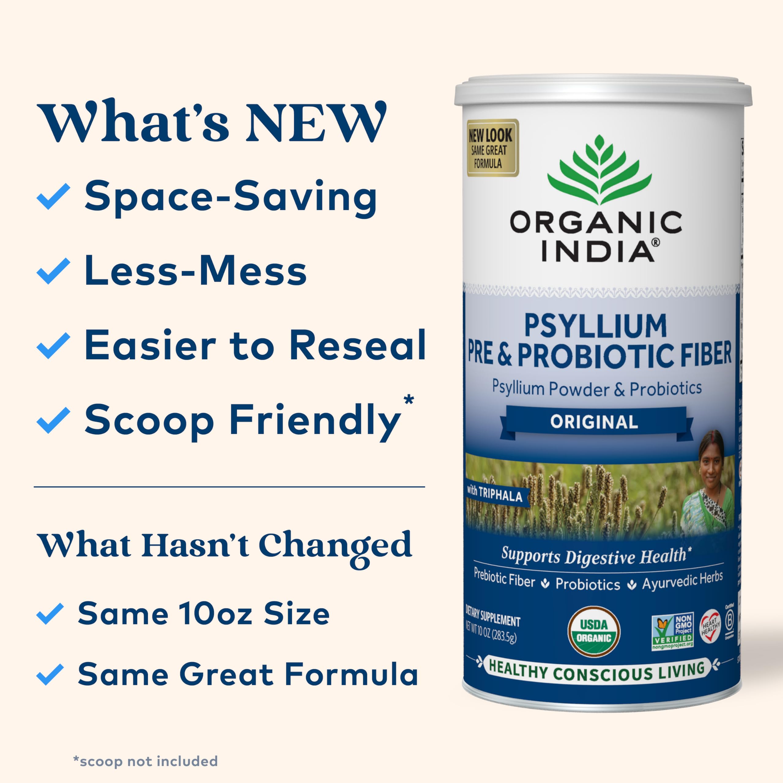 Organic India Psyllium Husk Powder with Triphala ingredients visual
