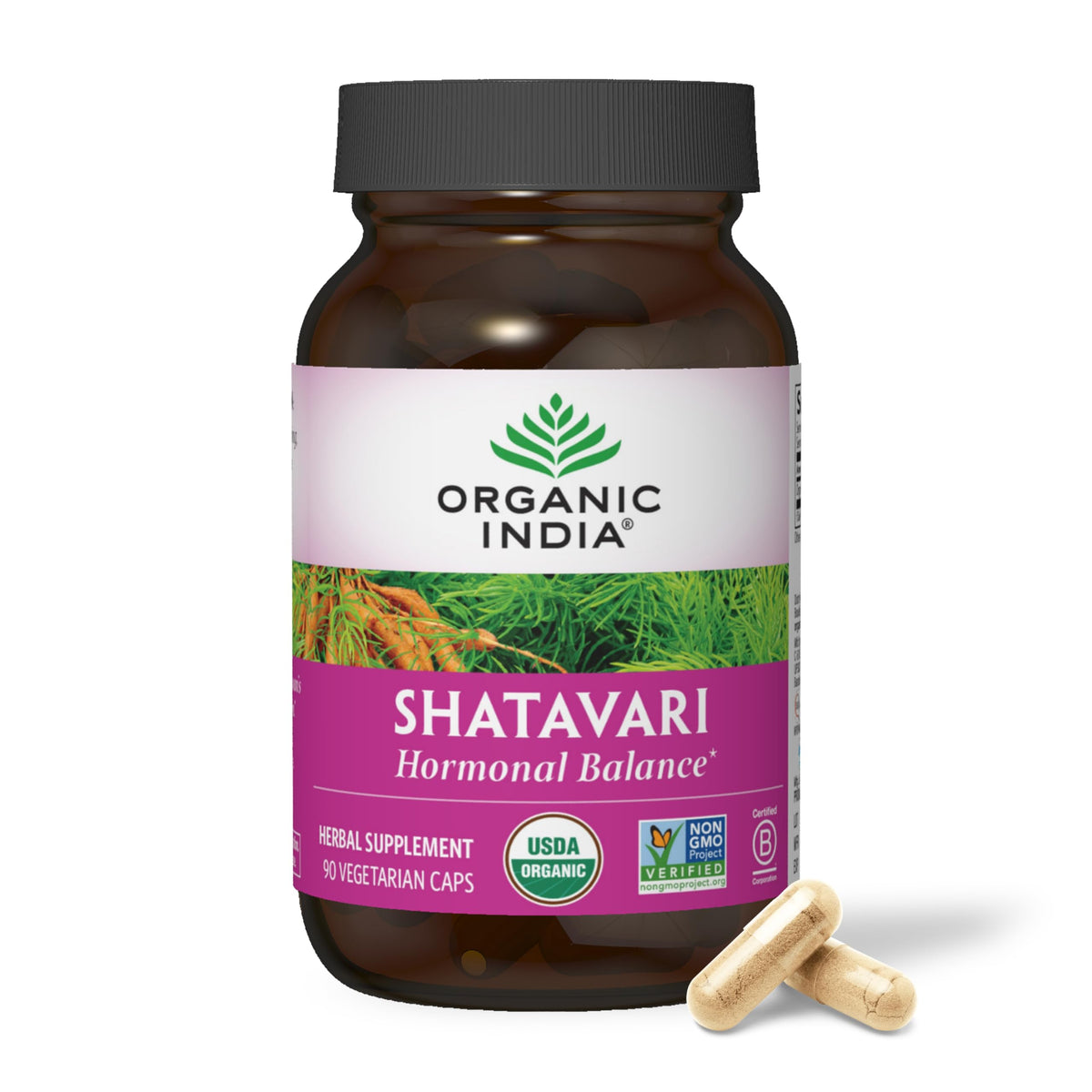 Organic India Shatavari bottle front for hormone balance support.