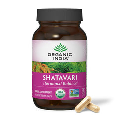 Organic India Shatavari bottle front for hormone balance support.