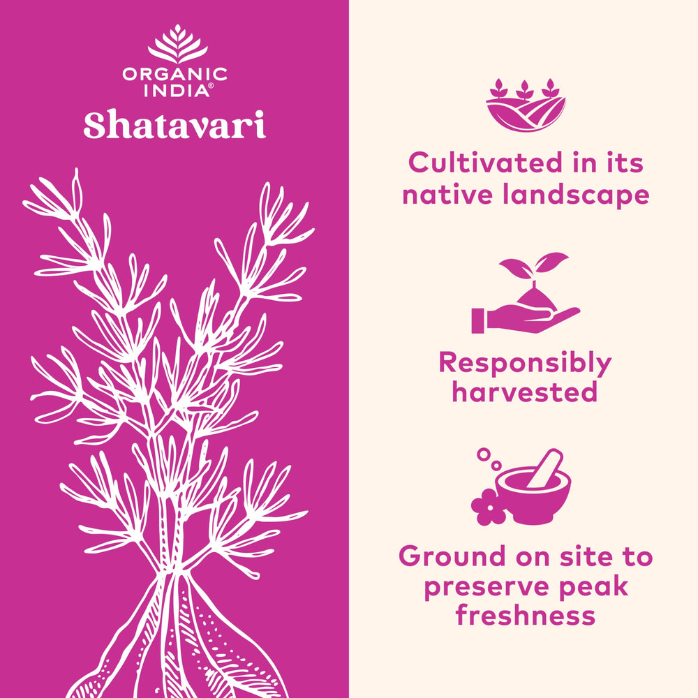 Organic India Shatavari bottle side view emphasizes premium packaging.