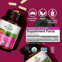 Organic India Shatavari label certifications show USDA Organic status.