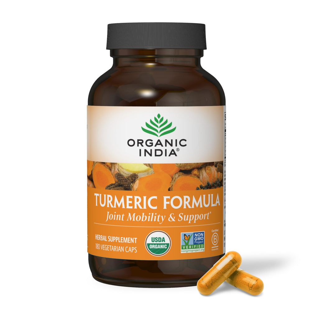 Organic India Turmeric Curcumin bottle front view for daily wellness support