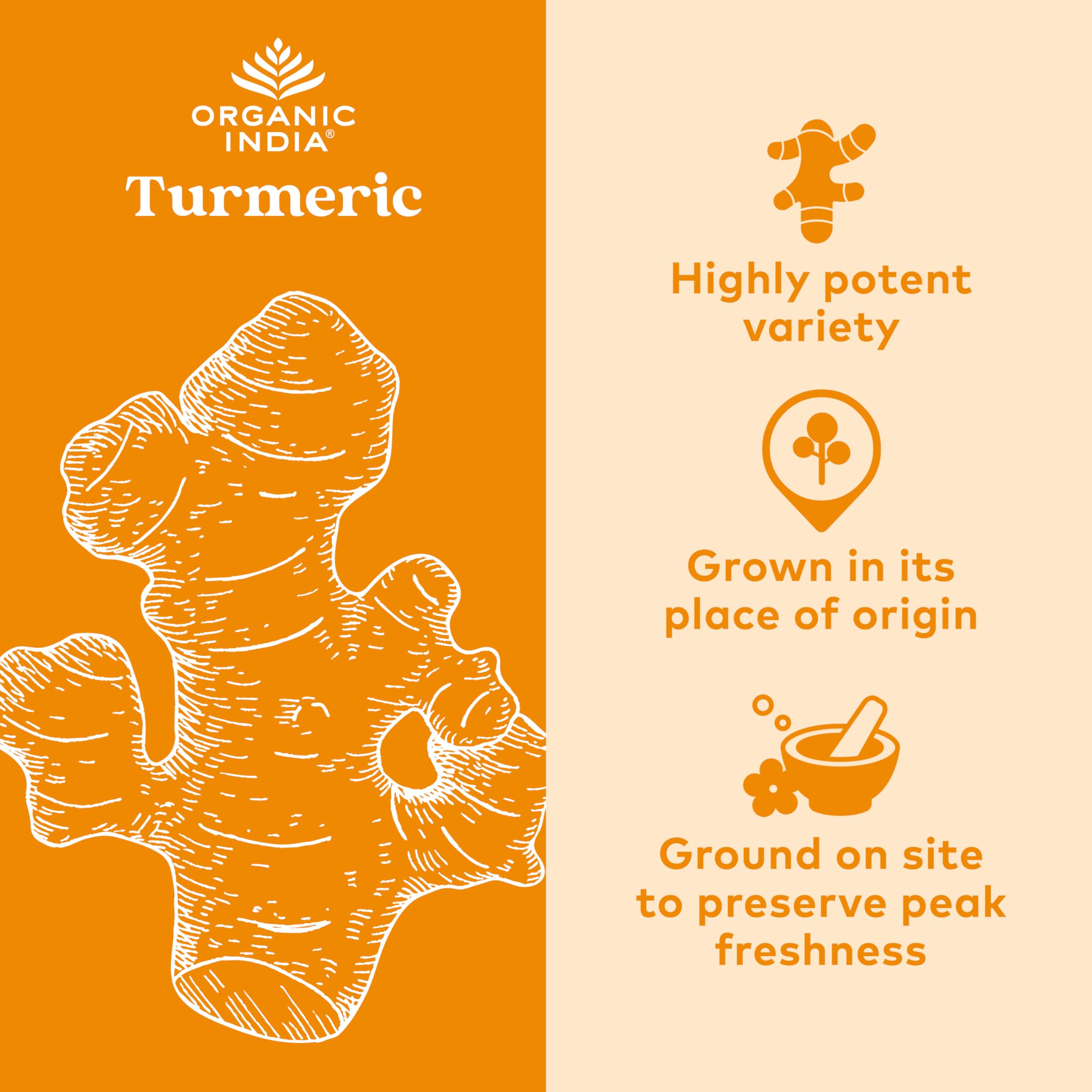 Organic India Turmeric Curcumin label close-up emphasizing organic and non-GMO status