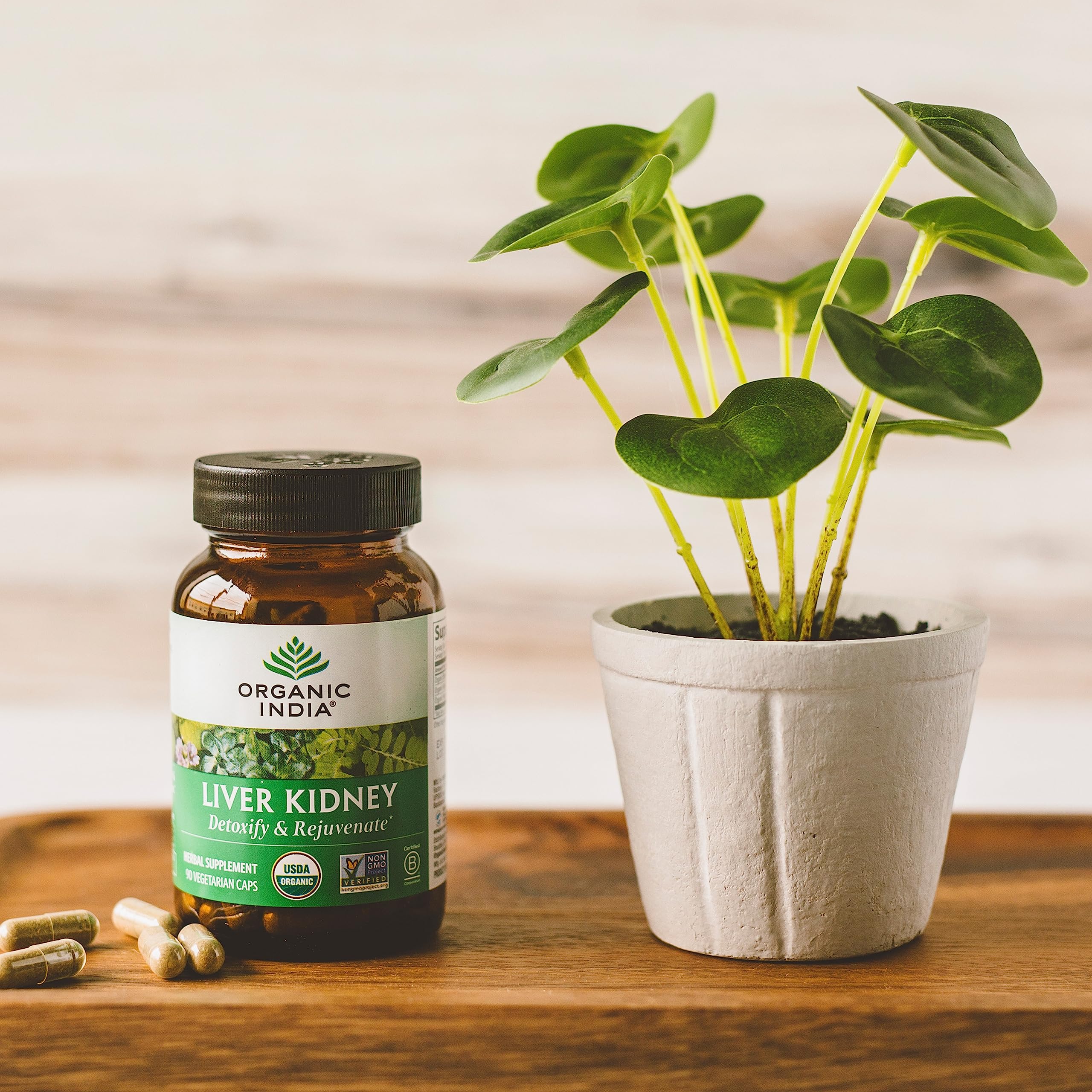 Organic India packaging with USDA Organic label—certified organic and non-GMO.