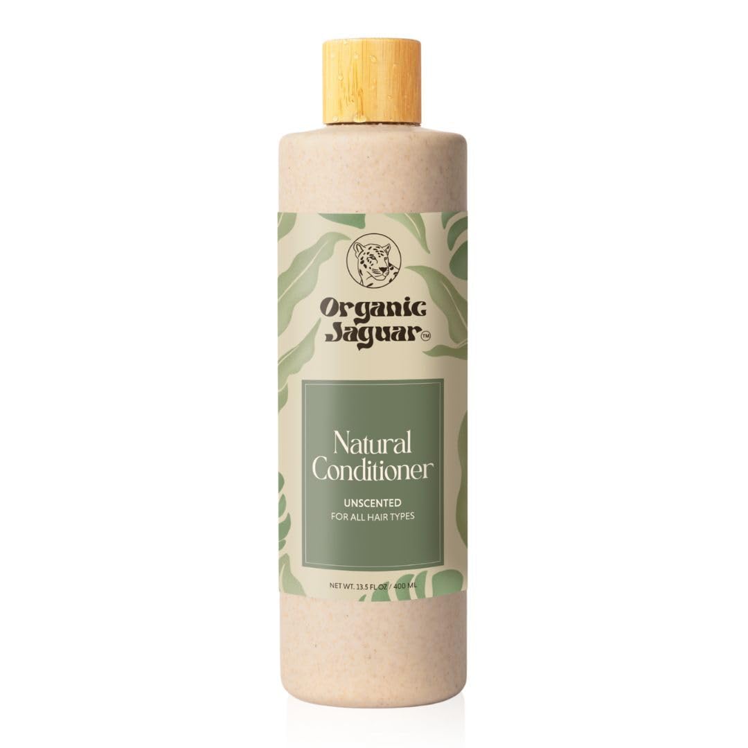 Organic Jaguar conditioner bottle pour showing easy application and gentle cleansing for all hair