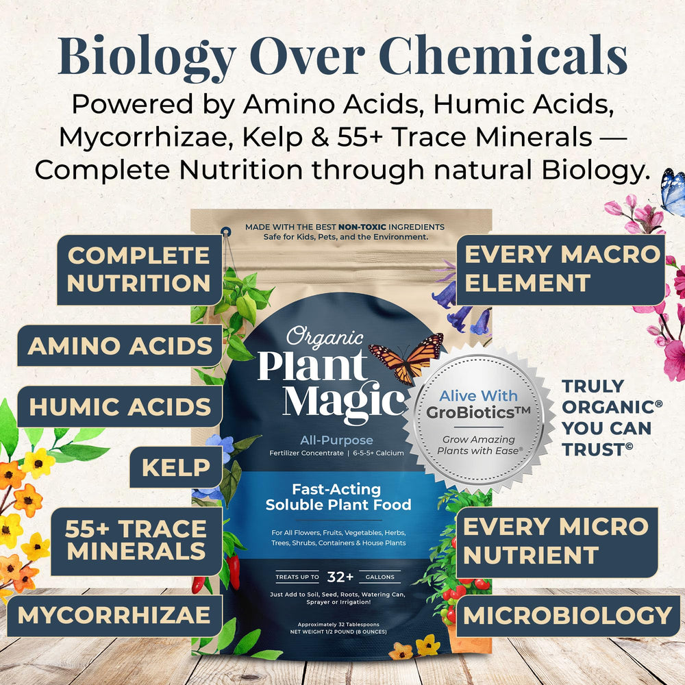 Organic Plant Magic helping fruit trees and garden plants grow strong