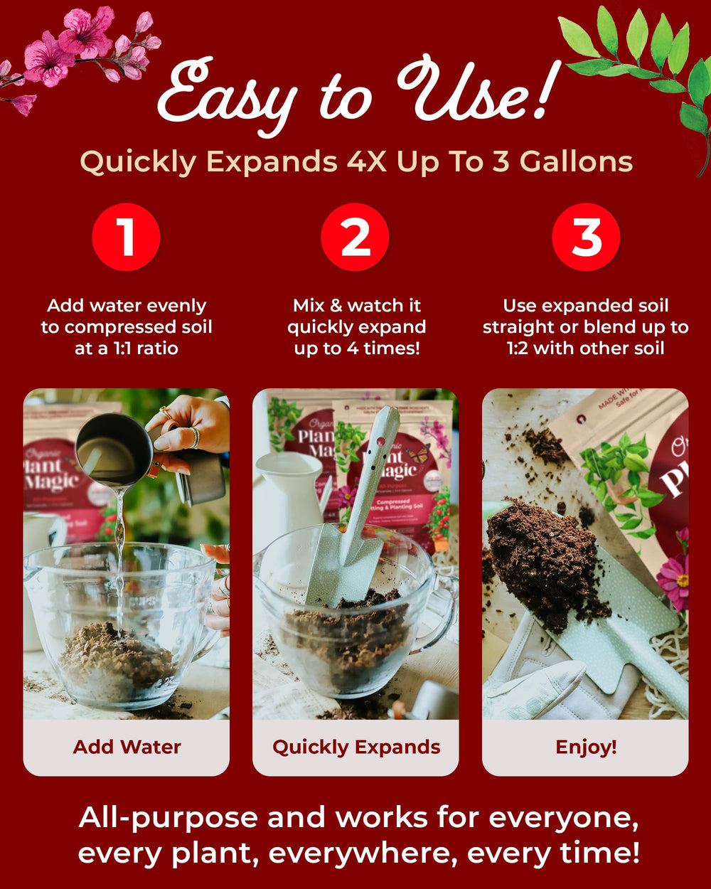 Organic Plant Magic nutrient rich ready soil delivers essential minerals for vigorous growth