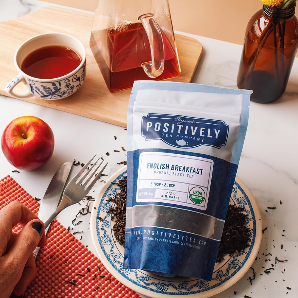 Organic Positively Tea Company English Breakfast on a cozy morning table ready to enjoy