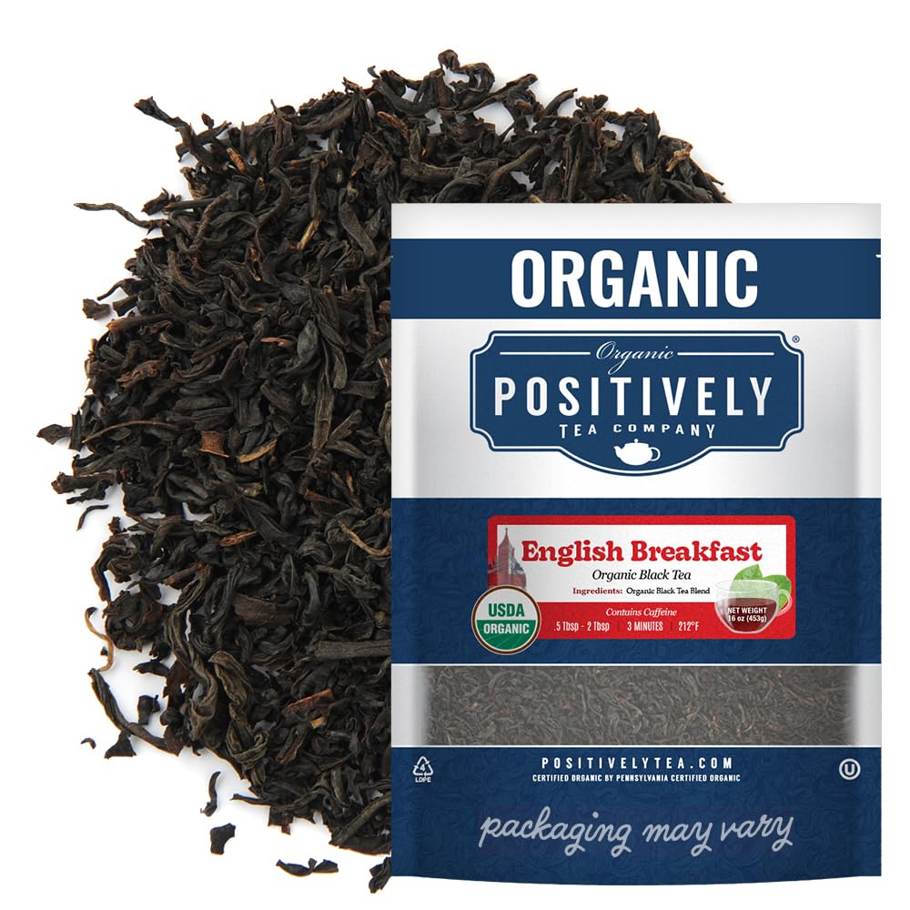Organic Positively Tea Company English Breakfast packaging showing premium loose-leaf blend for daily mornings