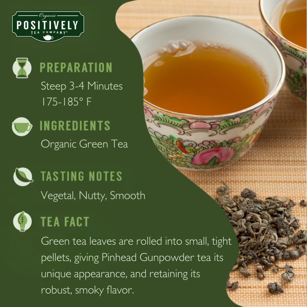 Organic Positively Tea Company pinhead gunpowder loose leaf for a flavorful green tea