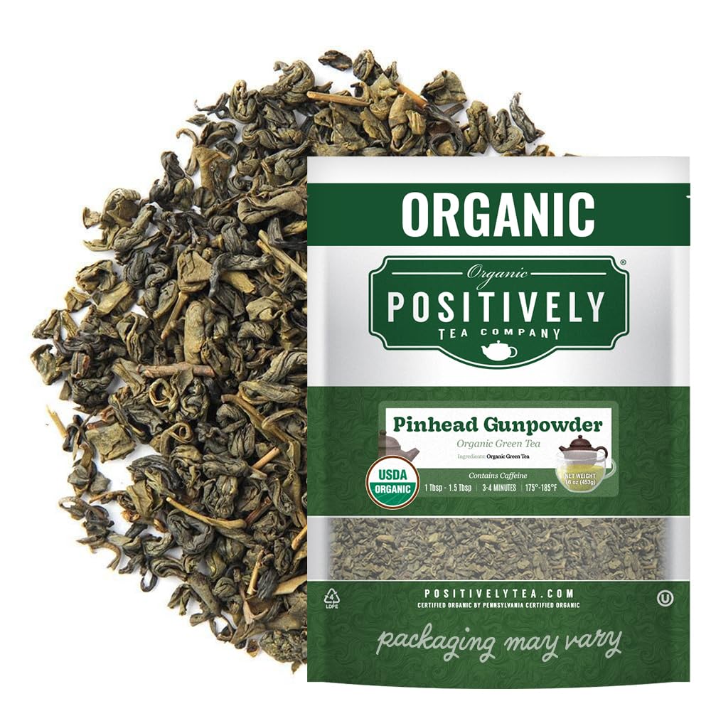 Organic Positively Tea Company pinhead gunpowder pearls ready to brew a smooth cup