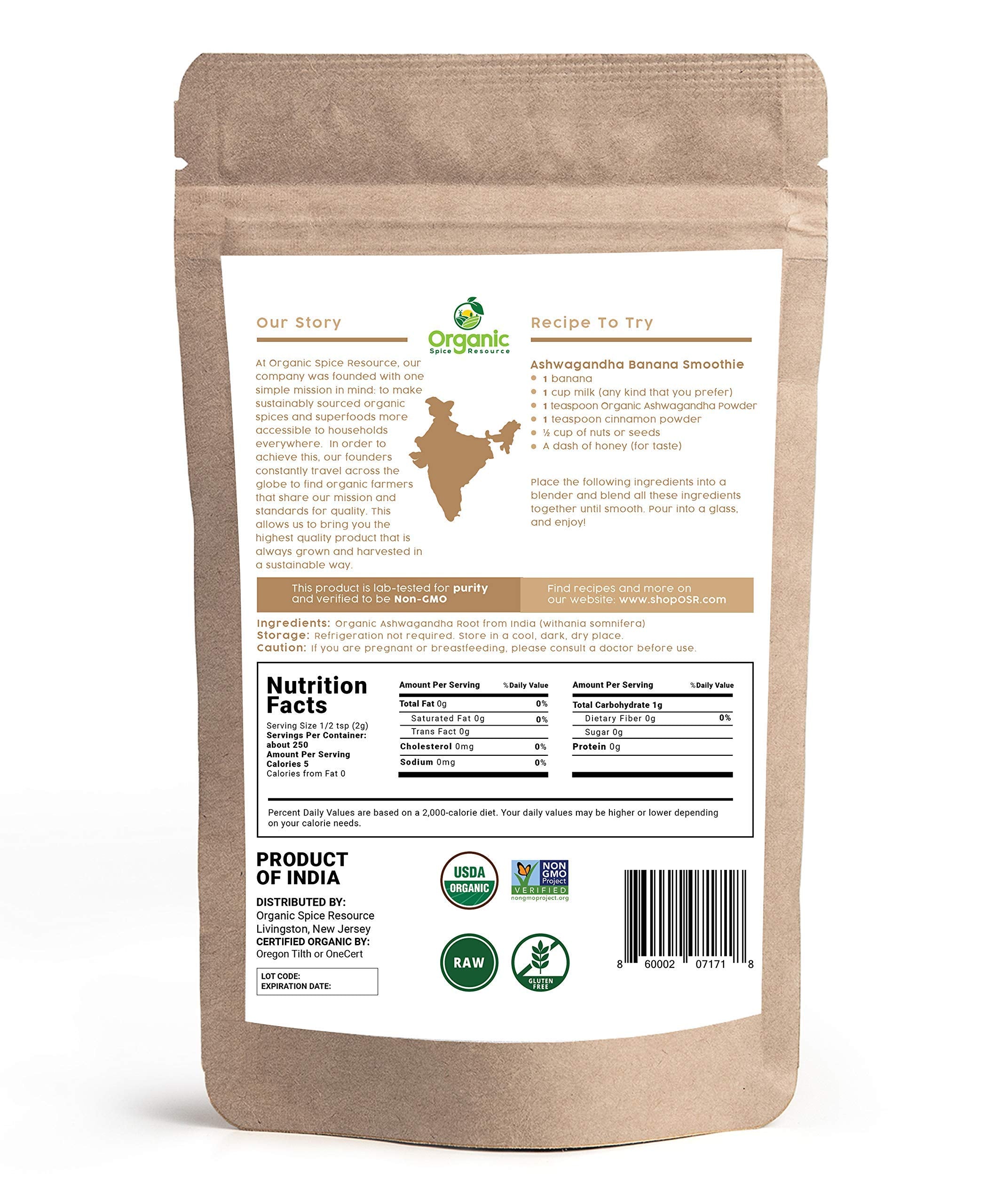 Ashwagandha powder with spoon from Organic Spice Resource for easy measurement