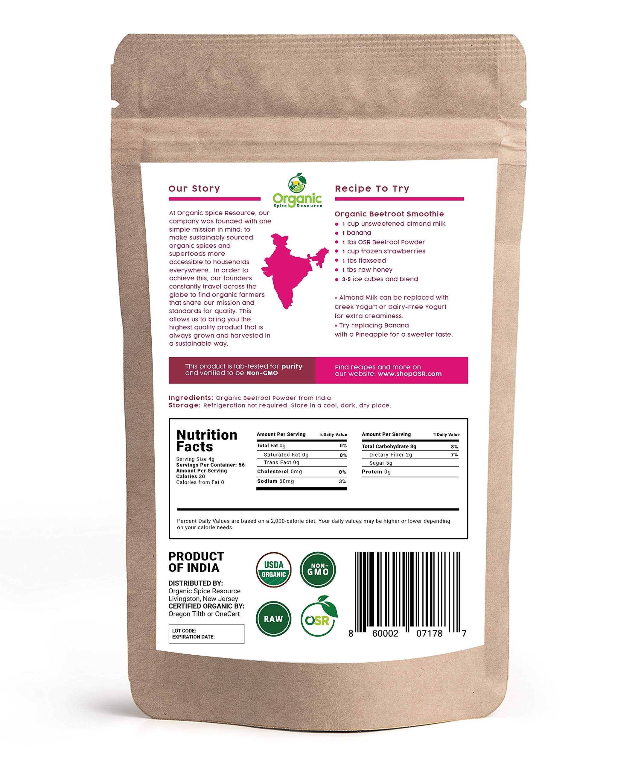 Organic Spice Resource beet root powder in glass ready to mix into juice