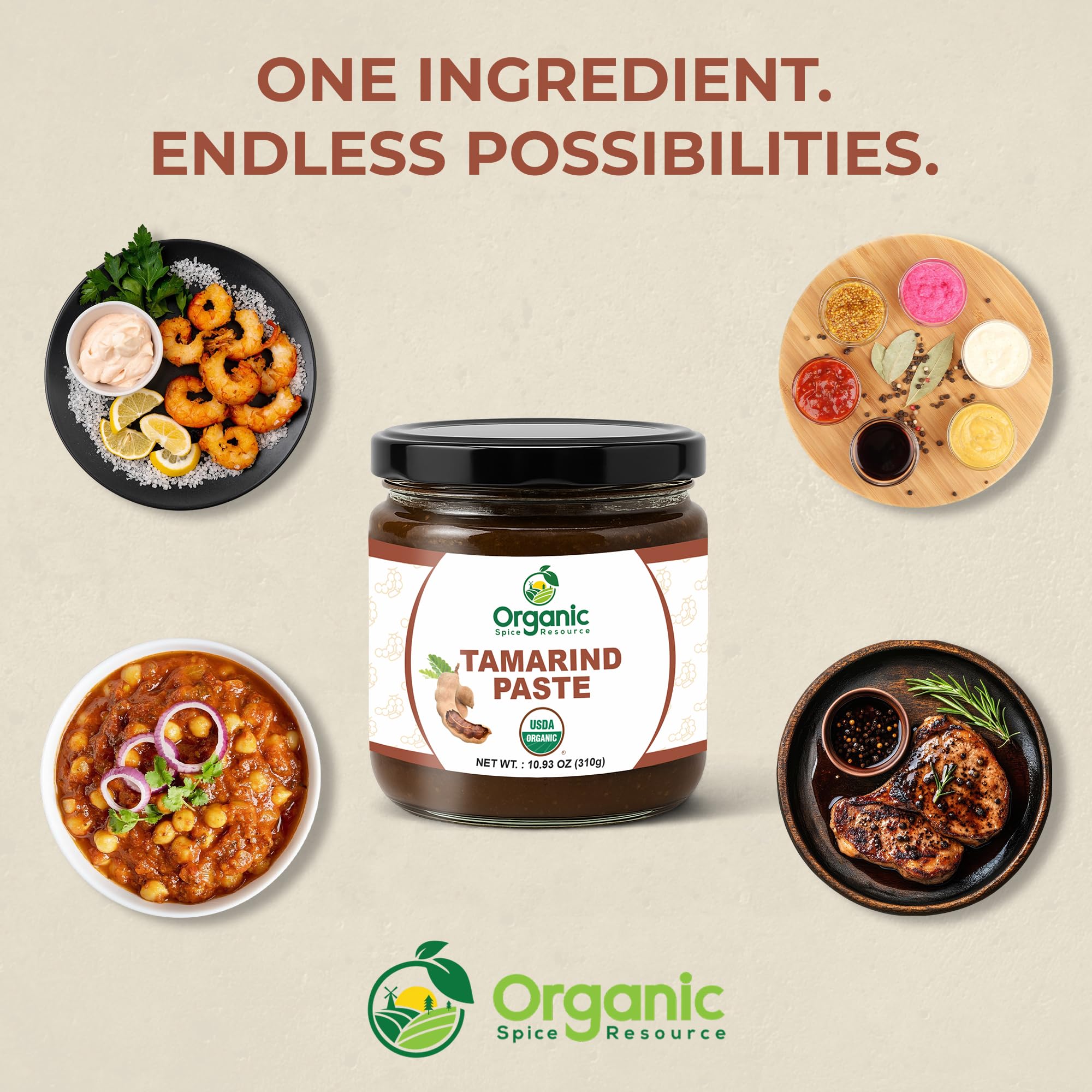 Organic Spice Resource tamarind paste glass jar highlights authentic India origin and traditional flavor.