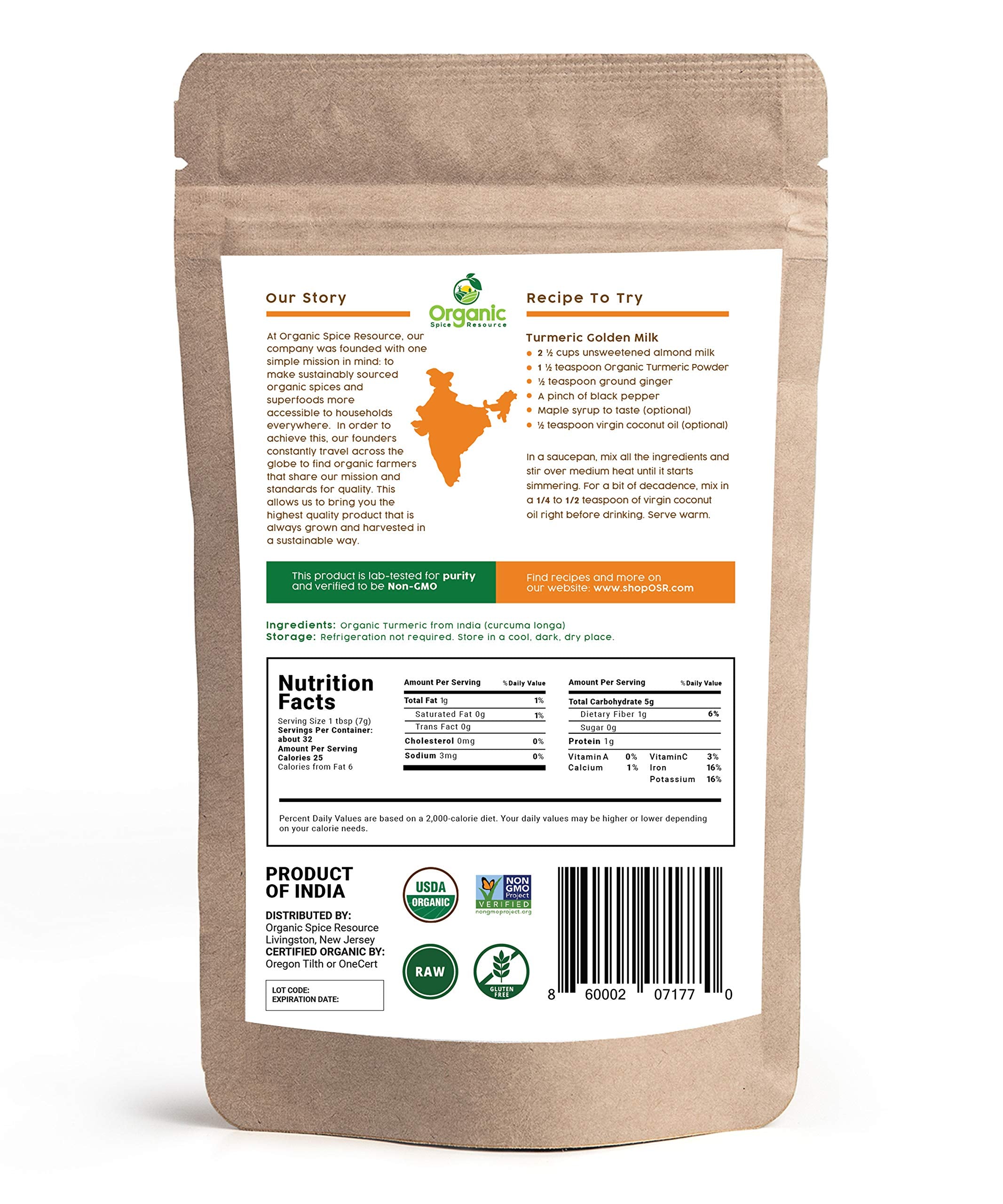 Organic Spice Resource turmeric powder kraft bag seal emphasizes freshness and purity