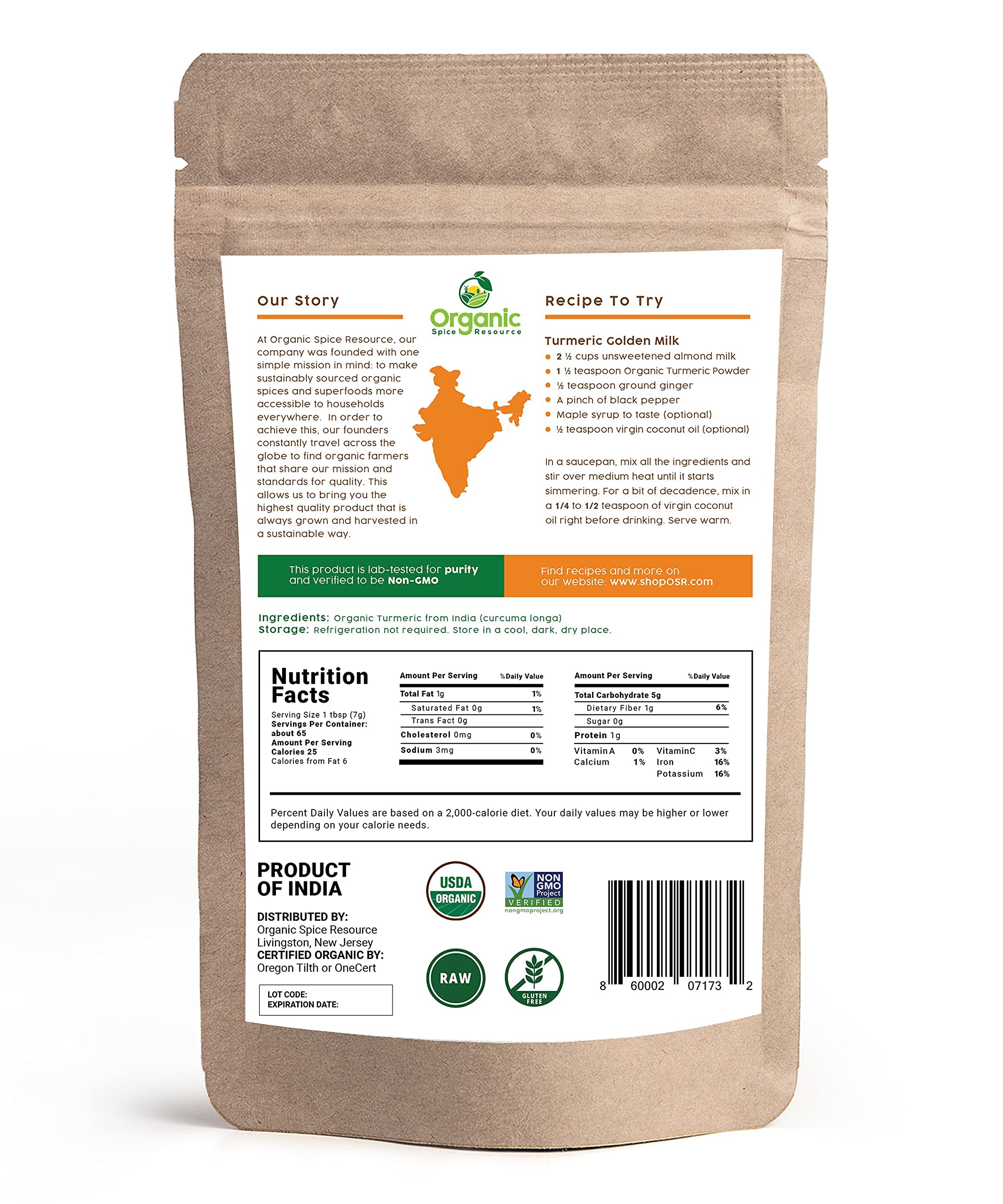 OSR Turmeric Powder in kraft bag with seal ready for pantry.