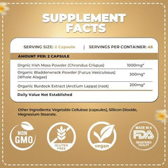Organics Nature Sea Moss capsules closeup showing high potency formula