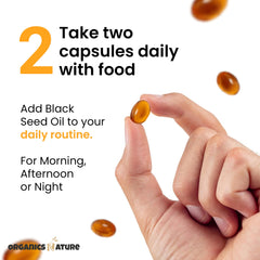 Organics Nature Thymoquinone-rich Black Seed Oil capsules for convenient daily use.