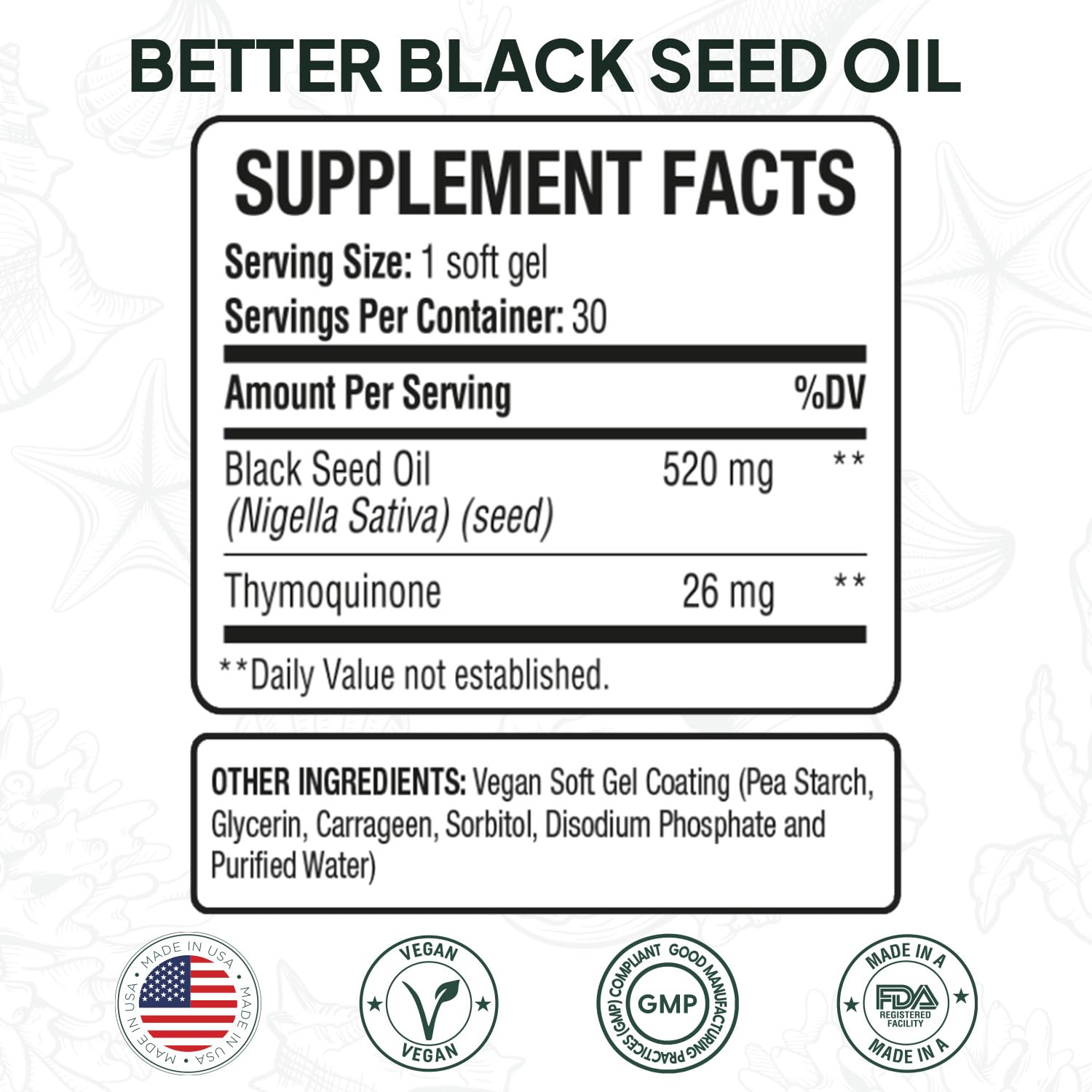 Organics Ocean Better Black Seed Oil capsules close-up highlighting potency