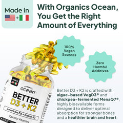 Organics Ocean menaQ7-k2-capsules illustrate bioavailable D3 and K2 for calcium balance